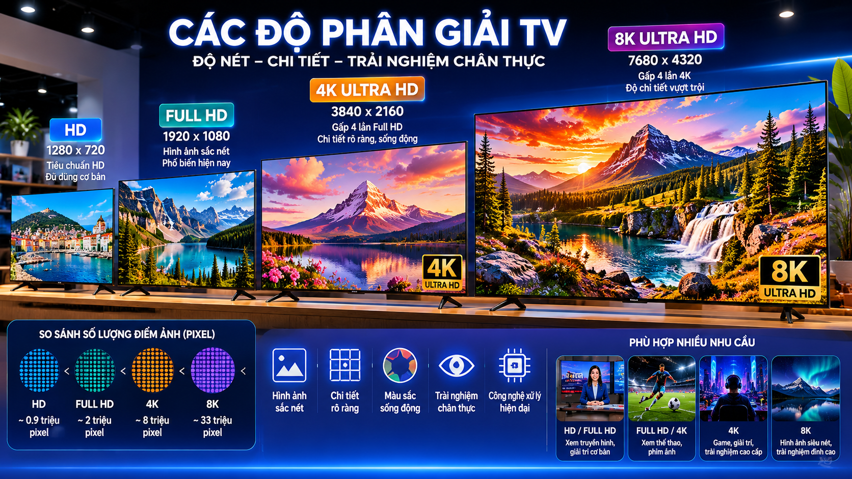 Nên chọn TV với độ phân giải nào?
