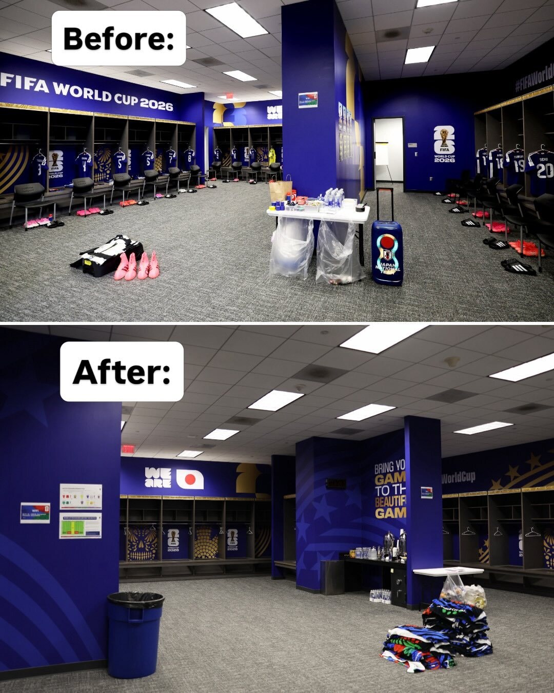 Hình ảnh phòng thay đồ của đội Nhật tại World Cup khiến dân mạng ngỡ ngàng