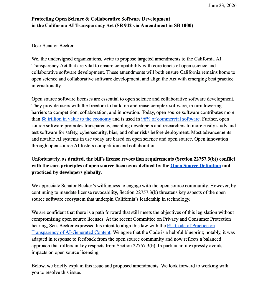 GitHub joins coalition advocating for fixes to California AI Transparency Act to protect open source