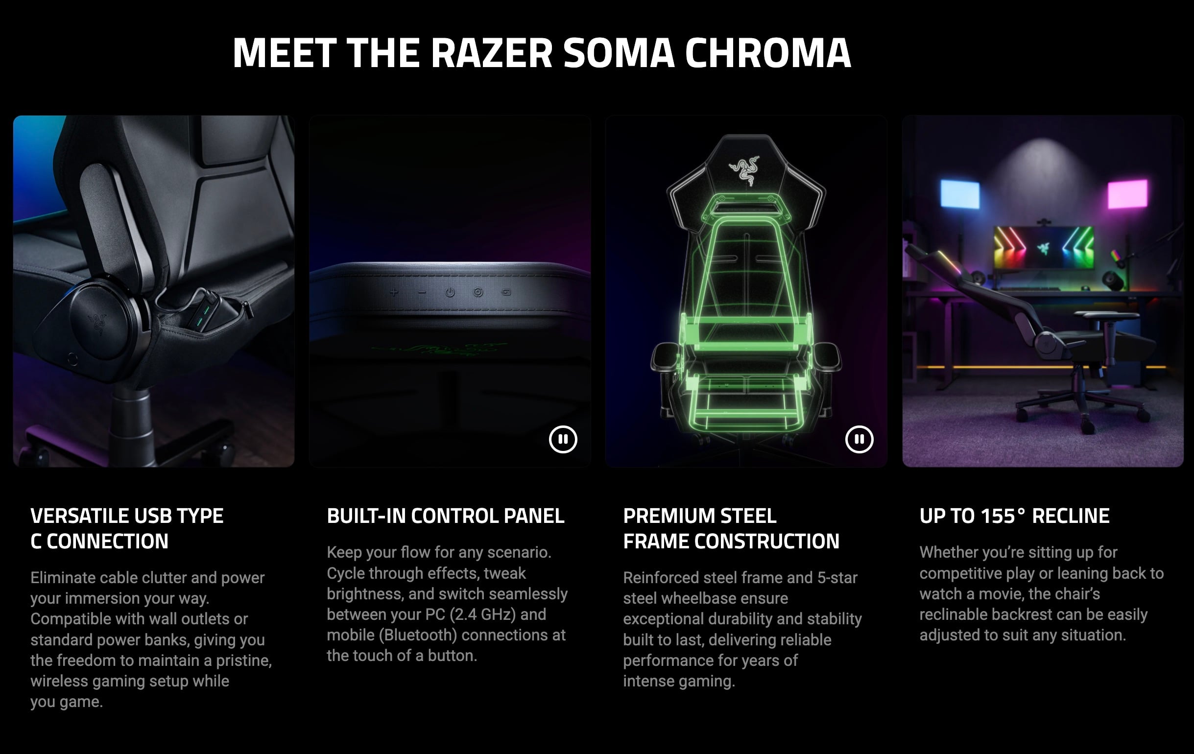 Đây là Razer Soma Chroma - ghế gaming có dải LED, kết nối không dây đầu tiên từ Razer