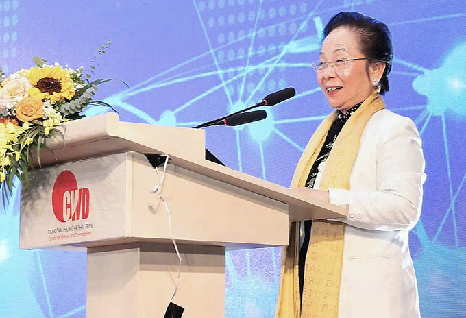GS.TS Nguyễn Thị Doan, Nguyên Phó Chủ tịch nước, Chủ tịch UBGT Kovalevskaia Việt Nam phát biểu tại chương trình. Ảnh: Hoàng Toàn