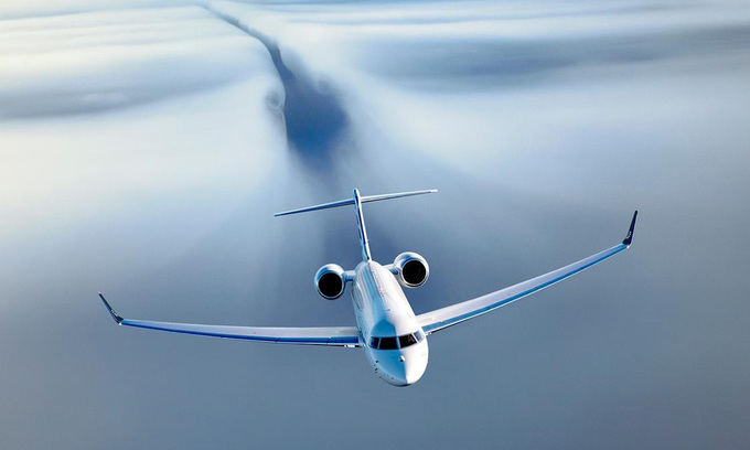 Mô phỏng máy bay Global 8000 đang hoạt động trên bầu trời. Ảnh: Bombardier