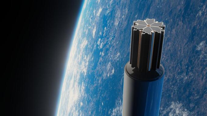 Mô phỏng một chồng vệ tinh Meridian Space đặt trên đỉnh phương tiện phóng. Ảnh: SpinLaunch